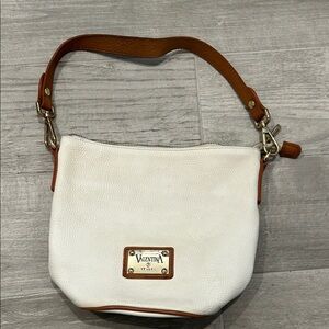 Valentina White Leather Shoulder Bag with Tan Trim